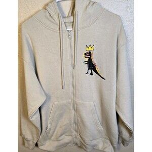Jean Michel Basquiat Hoodie Unisex M/L Cream Sweatshirt Hooded Zip-Up Dinosaur
